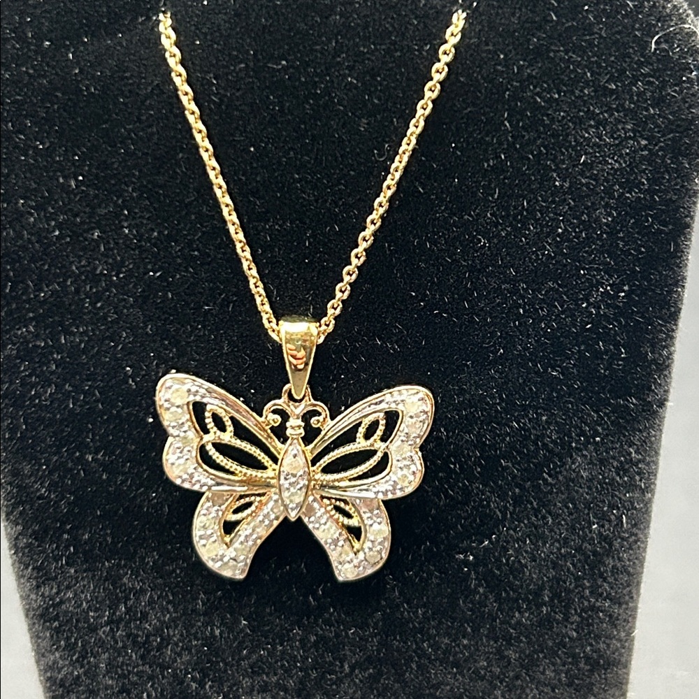 Gold & Diamond Butterfly Pendant Necklace